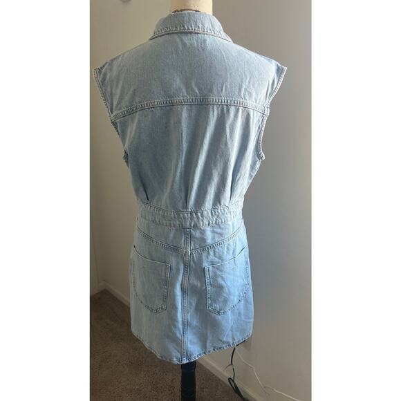 NWT ZARA Light Wash Denim Mini Sleeveless Button Down Cotton Pockets Dress XL - Picture 4 of 6